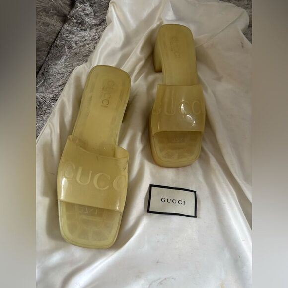 Gucci rubber slide ins shoes logo heels sandals jelly open toe shower slides - Picture 1 of 10